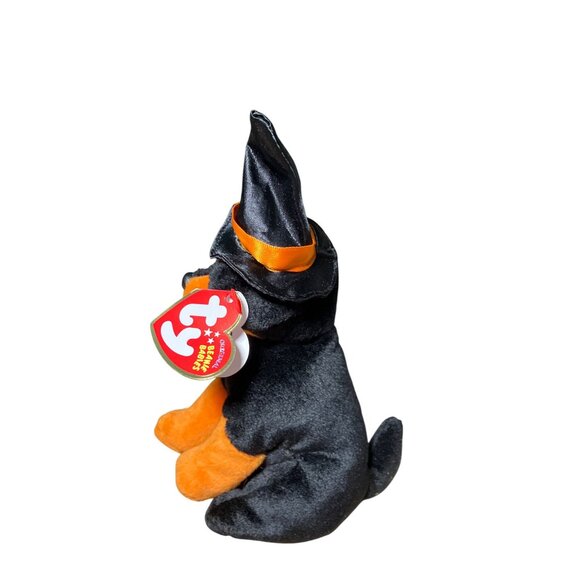 Ty Beanie Babies Alacazam Plush Dog Halloween Edition Black Orange w/ Witch Hat - Picture 7 of 12